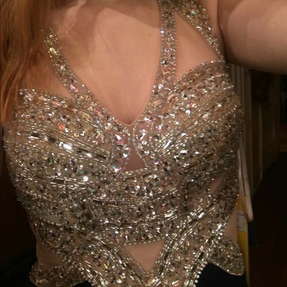 Navy and Silver Jr Prom Dress - Picture 3 of 5